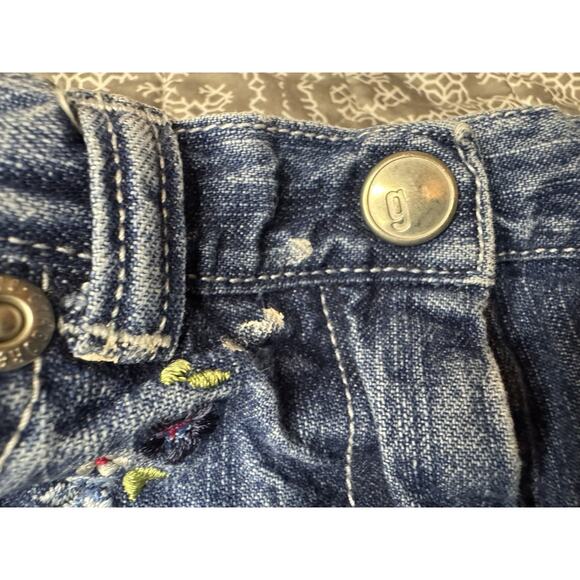 Sz 3 Vintage Gymboree Denim Jean Skirt Embroidered Flowers Ruffle 90s Y2K - Picture 9 of 11